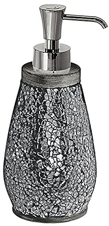Gedy Gris, G-Myosotis, dispensador, dosificador de jabón de baño Fabricado en cerámica y Cristal, Medidas 19 x 8,5 x 8,5 cm y Peso 0,458 kg, diseño R&S, única