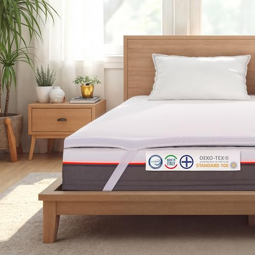 INmaterassi - Topper Breeze, Topper per Materassi, Correttore in Memory Foam, Coprimaterasso Ortopedico e Rinfrescante, Sfoderabile e con Fasce Angolari, Alto 6 cm, Letto Matrimoniale 160 x 190 cm