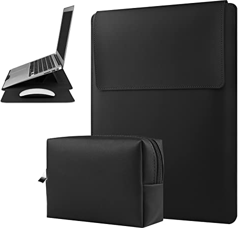 HoYiXi 15 16 Zoll Laptop Hülle mit Verstellbarem Ständer Kompatibel mit 16'' MacBook Pro 2021 & 2019/15.4'' MacBook Pro 15 (A1990 A1707 A1398)/15'' Surface Laptop 3, Wasserdichte Laptop Tasche Schwarz