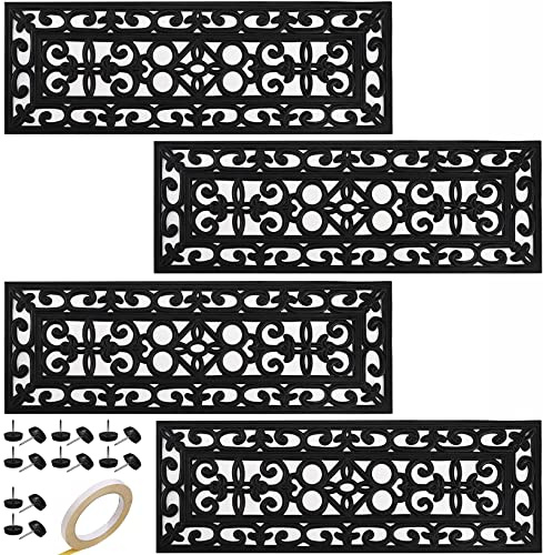 Yesland 4 Pack Rubber Stair Treads - 75 x 25cm Outdoor Stair Treads with Scroll Pattern Design Black Outdoor Step Mats - Anti Slip Tread Mat for Stairs