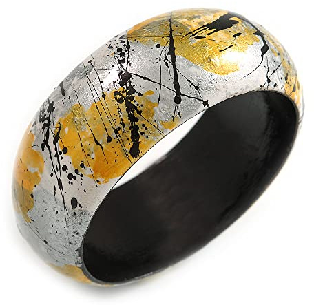 Träarmband Smycken Armband Dam i Abstrakt Färg i Metallisk Silver/Gul/Svart/Vit – Medelstorlek