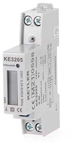 KETLER - KE3205 : Compteur électrique modulaire - Monophasé 45 A - Certifié MID - Simple tarif - Sortie d'impulsion - Affichage LCD
