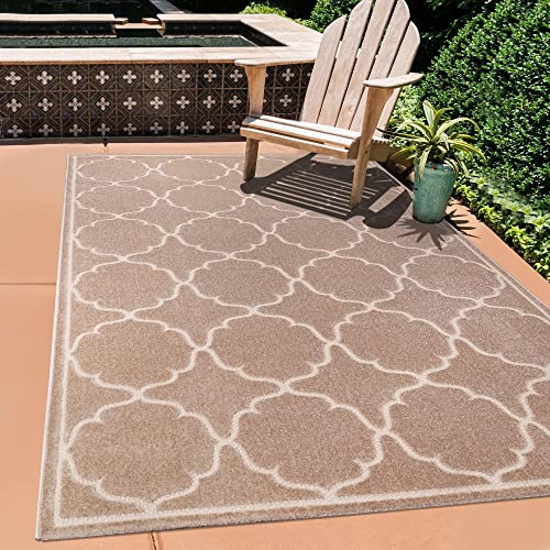 SANAT Outdoor Teppich Wetterfest - Für Innen- und Außenbereich - Wasserabweisend für Balkon, Terrasse, Garten, Küche, Bad oder Wohnzimmer - Beige, 120 x 170 cm