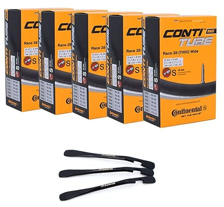 Continental - Set di 5 tubi flessibili per bicicletta Race Wide 28 pollici, 25/32-622/630 SV 42 mm, con 3 leve per pneumatici a due ruote