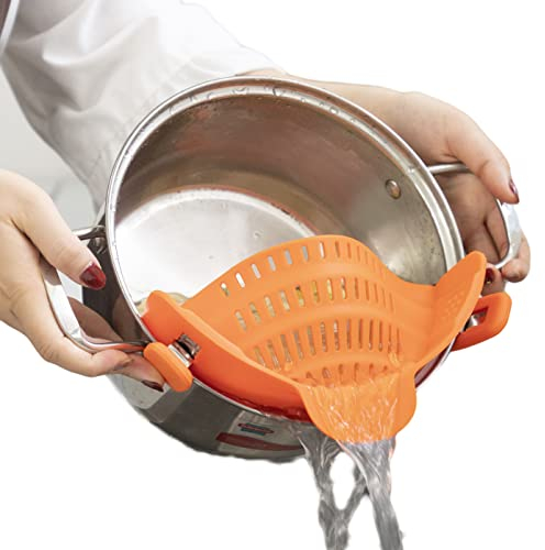 ZAIGON escurridor de silicona alimentaria- accesorios de cocina- 100% libre de BPA- escurridor de pasta y colador para pasta, fruta, perfecto para sartenes, ollas y cuencos, naranja