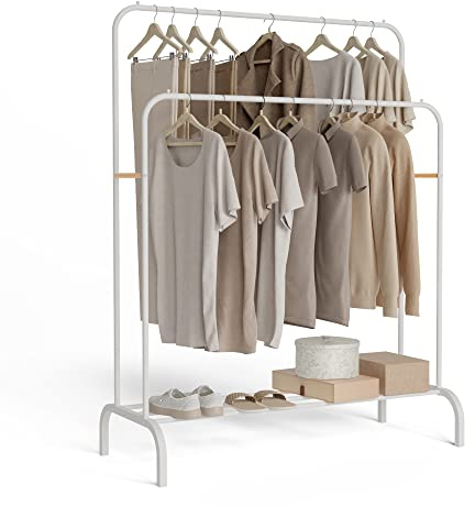 Newlux - Burro Ropa Resistente Hasta 30kg Hangy Duo 30 con Doble Altura. Perchero Burro Ropa Metálico con Gran Estabilidad | Fácil Montaje | Base Antirayaduras (115x50x150cm) | Blanco