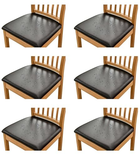 qiden Esszimmerstuhl Sitzbezüge 2 4 6er Set, Stuhlbezug Sitzfläche Stretch Sitzbezüge Kunstleder Wasserdicht Stuhlbezug,Einfaches Abnehmen des Sitzbezugs-Schwarz-6er Set (36-48cm)