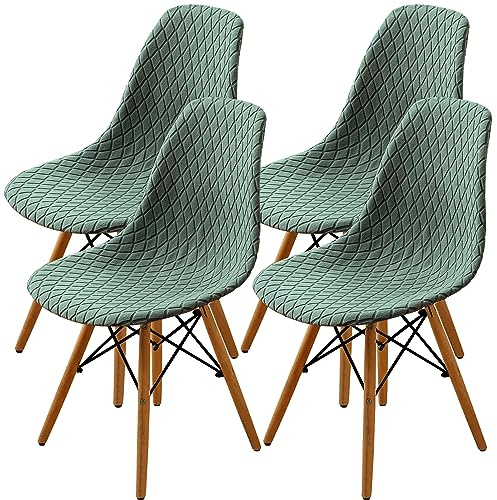 SHENGYIJING Esszimmerstühle Abdeckungen 2/4/6 Stück,Stil Shell Esszimmerstuhl Mid Century Modern Stuhl Sipcover,Gepolsterte Dining Accent Side Stuhlhussen (Matcha Green,4 Pieces)