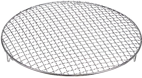 sourcing map Griglia rotonda da 33 cm in acciaio inossidabile 201 con filo incrociato per barbecue con gambe da 20 mm per cucinare cottura al vapore barbecue