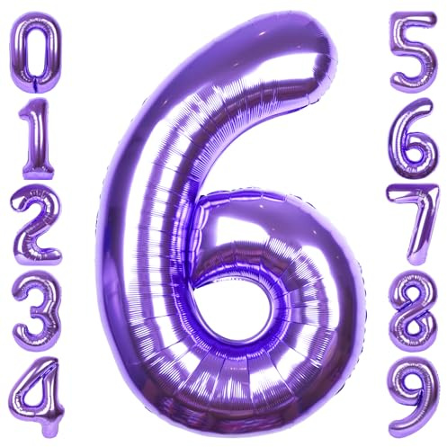 RainbowQ Party Purple Number 6 Balloon, 40 Inch Large Purple Foil Balloons for Birthday Party Anniversary Graduation New Year Celebration Decorations Supplies