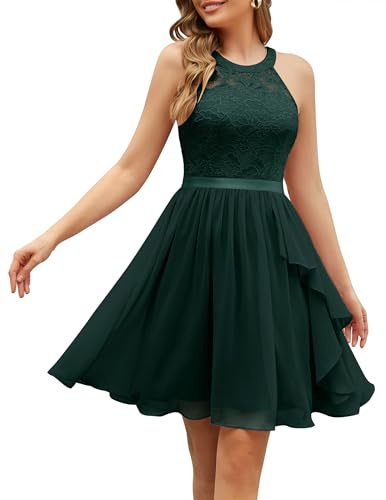 Wedtrend Robe de cocktail élégante pour mariage - Ligne A - Dos nu - Robe de soirée à volants - Longueur genou - En mousseline de soie