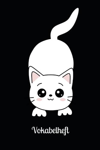 Vokabelheft: Katze schwarz weiß Katzenmotiv Tiere Tiermotiv schwarzes Vokabelheft 2 Spalten 6x9Zoll (ca A5) für Vokabeln zum Sprachen lernen ... ) liniertes Buch,120 Seiten, Softcover