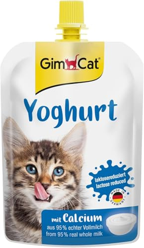 GimCat Yogur - Snack para Gatos de auténtica Leche Entera con Contenido reducido de lactosa y con Calcio para Unos Huesos sanos - 1 Bolsa (1 x 150 g) (Paquete de 5)