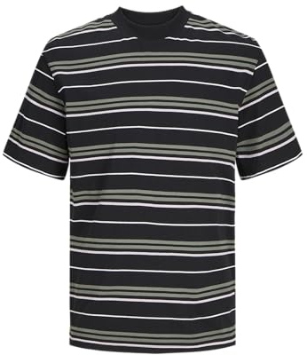 JACK & JONES Jcolotus-Camiseta Cuello Redondo, Negro/Rayas: ágave/Winsome/Blanco, L para Hombre
