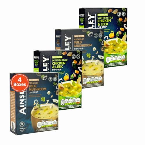 Ainsley Harriot Instant Cup Soup - 4 Pack Bundle - Wild Mushroom and Chicken and Leek (12 Sachets Total)