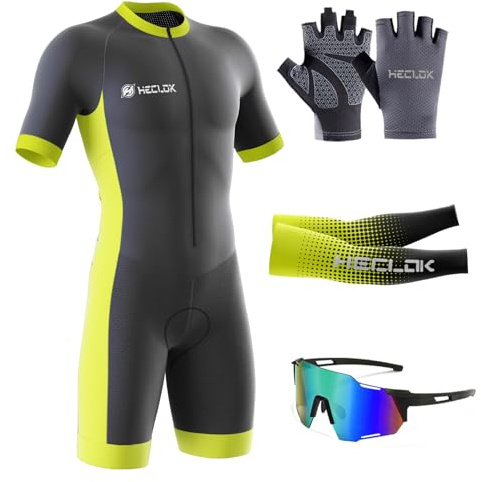 Herren Fahrrad Skinsuit, Triathlon Anzug，Radsportanzug gepolstert einteilig Trisuit Bike，Herren Triathlon Tri Anzug Kompression Duathlon Laufen Schwimmen Fahrradfahren Skinsuit (TYP-1,M)