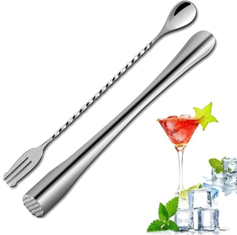 Mortero de cóctel de acero inoxidable con cuchara de cóctel, triturador de mojito, triturador de hielo, coctel, accesorios para cocina, bar, restaurante