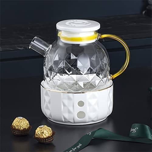 HAVVMK Juego de Base calefactora de Velas con Tetera de Flores nórdicas, Tetera de Fruta hervida, Juego de té de la Tarde de cerámica inglés (A As Shows)
