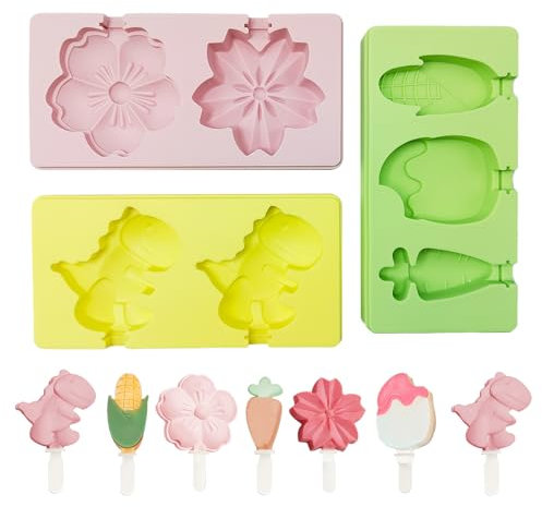 FIHODONE 3 Stück Eisformen Eis Am Stiel, Cakesicles Form Kinder mit Stiel, Eisformen Silikon Wiederverwendbar, Eis Am Stiel Formen mit Deckel für Hausgemachte