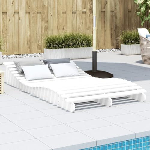 Faroom Tumbona Doble de Madera - Cama de Jardín y Relajación - 205 x 110 x 31,5 cm - Blanco