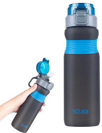 Louis Donné 24 oz Sports Water Bottle with Straw, Leakproof BPA Free Tritan Reusable Drinking Bottle with Lid Opening Lock, Time Markings Drinks Bottle for Gym School Outdoor Travel Teenager Adult