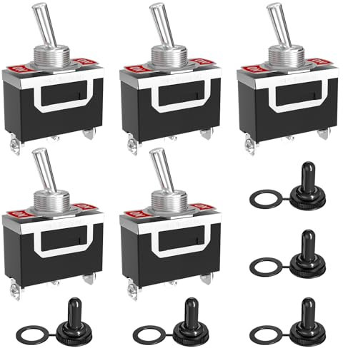 SCOOYUCK 5 Pièces Interrupteur a Bascule, 12V 24V 125V 220V (3-250V) SPDT ON ON 3 Broches Interrupteur à Bascule, Avec Capuchon étanche, Pour les Voitures, les Camions, les Bateaux