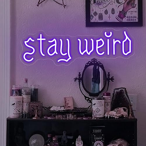 Stay Weird Neon Sign for Wall Decor, Stay Weird Light Sign,Game Room Neon Sign for Fall Season Horror Theme,Living Room Office Man Cave Beer Bar, Stay Weird Decor,Stay Weird Wall Art | Dimmable Weird Light Sign, USB Powered Purple Wall Art Signs for Fall Season Horror Theme,Living Room Office