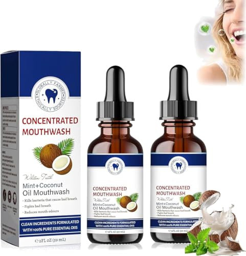 Bain de bouche à l'huile de noix de coco fraîche - 59 ml - Bain de bouche à l'huile de noix de coco pour les dents - Bain de bouche à la menthe et à la noix de coco - Bain de bouche blanchissant (2)