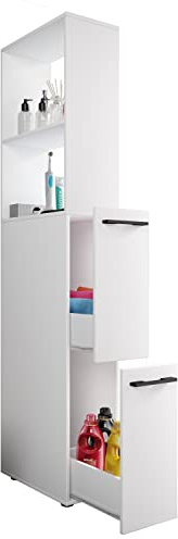 VCM Badmöbel Hochschrank 25x50x183 cm 2 Türen Badezimmerschrank | Viel Stauraum für Handtücher und Pflegeprodukte - im Badezimmer oder Gäste-WC - für Familien und Singles - Holzwerkstoff