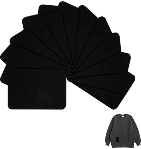 12 Stück Flicken zum Aufbügeln on Repair Patch, Patches Klett 100% Baumwolle Bügelflicken Kinder,Patches zum Aufbügeln für Daunenjacke Flicken Reparaturset, 4 Aufbügel Patches 7,5 x 10,5 cm, Schwarz