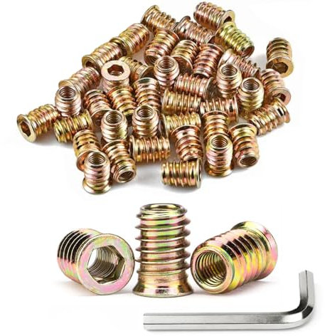 100 tuercas roscadas M6 x 15 mm, inserto roscado de madera, insertos roscados tuercas de presión, casquillos roscados, manguitos roscados, manguitos de inserción de zinc para muebles de madera, con