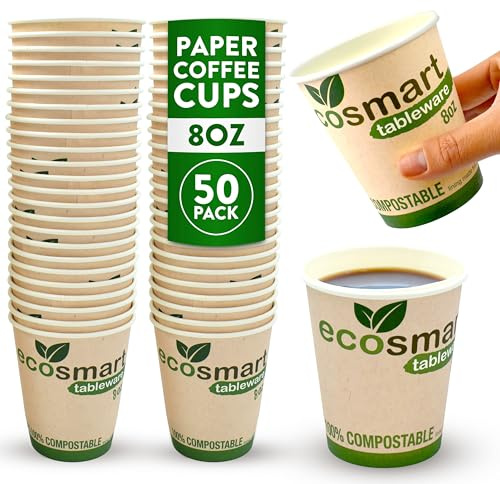 volila Paper Coffee Cups 50 Pack, 8 Oz Recyclable, Compostable Cups for Hot Chocolate and Cappuccino, Perfect for Office and Cafe