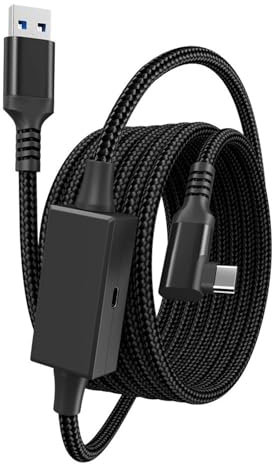 Euakee Câble de Liaison avec Port de Charge, 5 Mètres, Compatible avec Q 3 / Q 2/1 / Q Pro, Accessoires PC VR, Câble de Données USB C Haute Vitesse 2,5 Go, Accessoires de Casque VR