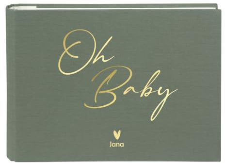 minimutz Album fotografico per neonati Oh Baby – Personalizzato con nome – Album fotografico per bambini fai da te in tessuto – Album ricordi pagine bianche 29 x 23 cm (oliva)