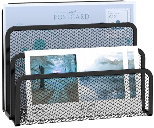 SUPEASY 3 Fächer Briefhalter - Mesh Metall Dokumentenhalter für Schreibtisch, Desktop Mail Halter und Briefablage (Schwarz)