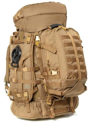 DUNSBY Reiserucksack Großer Rucksack mit abnehmbarem Rucksack und Trinkrucksack, Metallrahmen, Multicam Olive(100L Brown1)