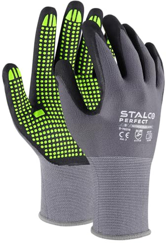 Stalco Arbeitshandschuhe mit Noppen Anti-Rutsch Griff | Nitrilhandschuhe für einen sicheren Griff | Für Damen und Herren | Größe 8|9|10 | Grau | 3 Paar (Größe 10 (3 Paar))