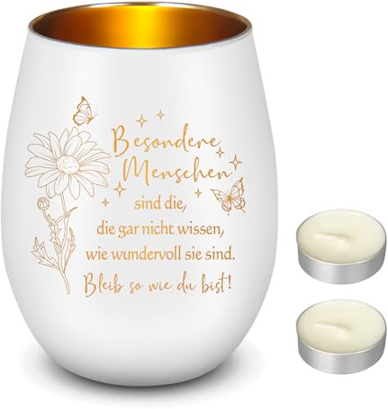 Nuenen Kerzenhalter aus Glas Teelichtglas mit 2 Kerzen Windlicht mit Gravur Erinnerung Inspirierendes Geschenk(Besondere Menschen)