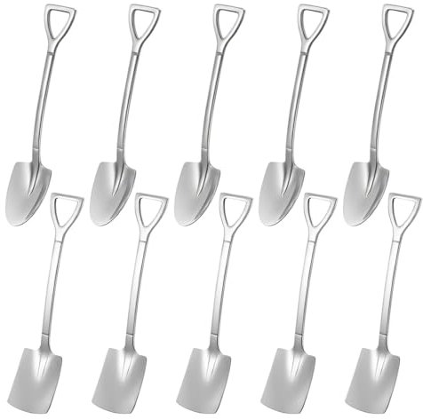 10 Pezzi Cucchiai Creativi a Forma Pala, Cucchiaini da Caffè, Cucchiaio da Dessert, Cucchiaio da Gelato, Cucchiai Acciaio Inox, Lavabile in Lavastoviglie, per Caffè, Tè, Gelati, Torte, 15.3 * 3.3CM