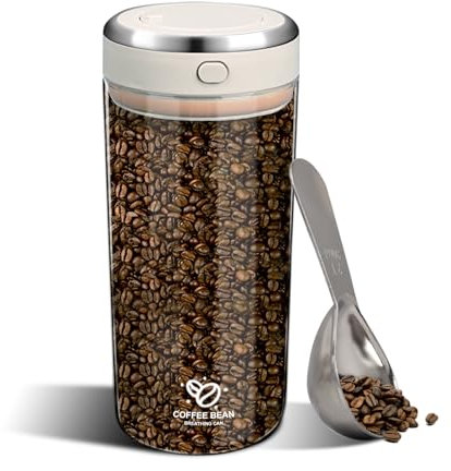 BigKing Barattolo Ermetico per Caffè Con Coperchio, Conservabile Sotto Vuoto e Record di Tempo, Con Cucchiaio in Acciaio Inox, Contenitore Ermetico per Caffè in Grani in Vetro Borosilicato (1700ml)