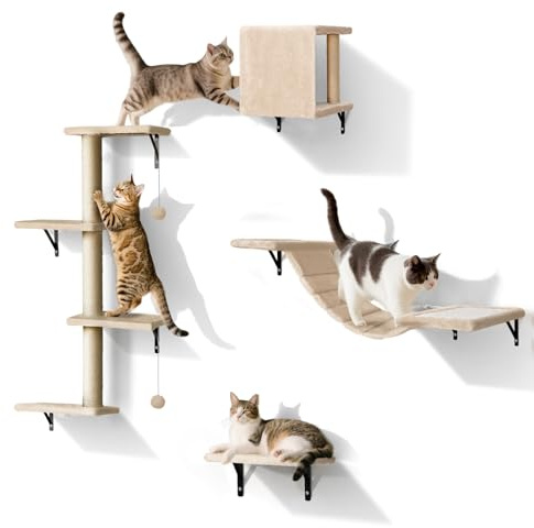 Eukue Mur d'escalade pour chats - Lot de 10 pièces pour chat - Éléments muraux avec arbre à chat - Pont pour chat - Colonnes à gratter en sisal pour l'intérieur jusqu'à 10 kg