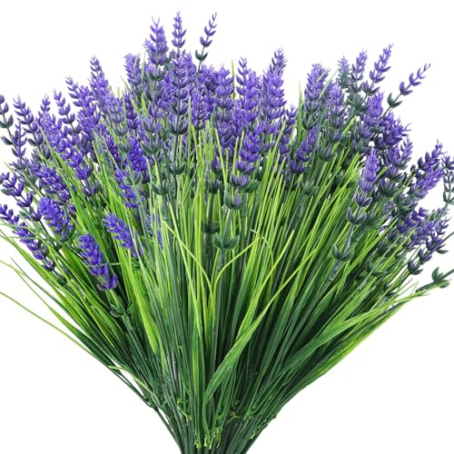 PETERMALLON 12 Bündel Simulation Lavendel, Künstliche wetterfeste Pflanzen für den Außenbereich, Künstliche Lavendel Dekoration für Balkon, Garten, Blumenkasten, Blumentopf, Hof (Lila)