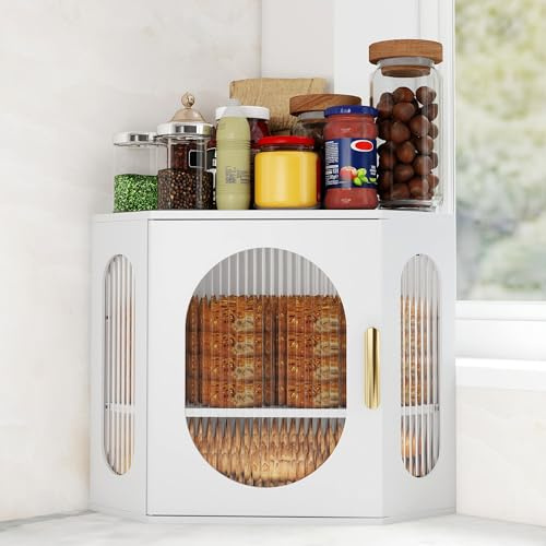 Nisorpa Bread Bin Corner Bamboo Bread Box with Removable Shelves,Adjustable Double Decker Bread Storage Box Large Capacity Bread Container with Acrylic Window Food Safe Easy Care for Kitchen