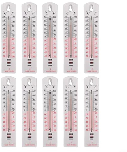 Yhenlovtt Lot de 10 thermomètres muraux d'intérieur et d'extérieur pour la maison, le bureau, le jardin, résistant aux intempéries, double échelle Celsius, Fahrenheit, plaque en plastique blanc