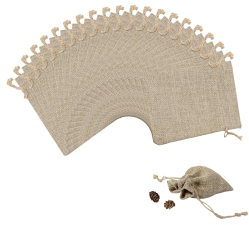 20 Bolsitas de Yute de 7 x 9 cm, Bolsas De Yute De Lino, Bolsas Regalo Pequeñas, Bolsas de Lino Naturales con Cierre de Cordón para Regalos, Joyas, Bricolaje, Calendarios de Adviento y Fiestas
