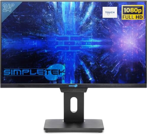 SIMPLETEK - Monitor Touchscreen con Webcam integrata Full HD 24 pollici | HDMI, VGA | Speaker integrati | VESA 100x100 mm