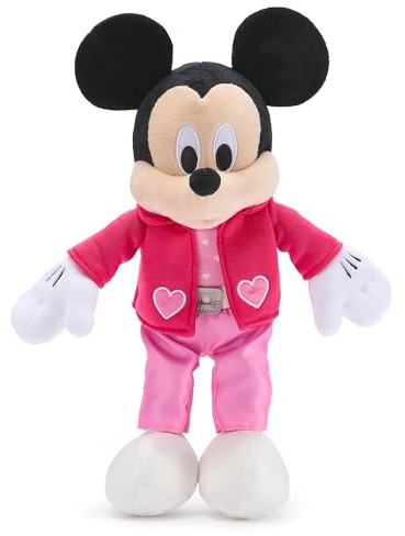 Disney Store Official Mickey Mouse Sweetheart 2026 Medium Soft Toy, Plush Figure in Pink Leisure Suit with Embroidered Hearts & Satin Trousers, 37cm
