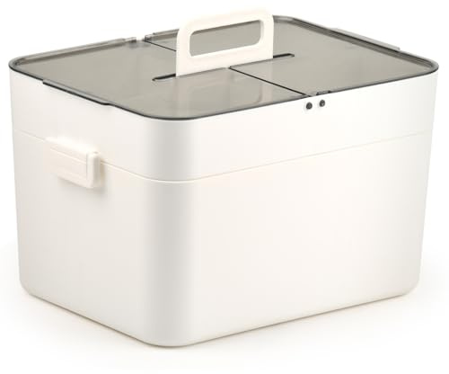 BOPEUY Caja Medicamentos Organizador, 2-Tier Medicine Box Caja Botiquin, Cajas Medicamentos con Asas, Organizador Medicamento, para Hogar y Viajes - Blanco