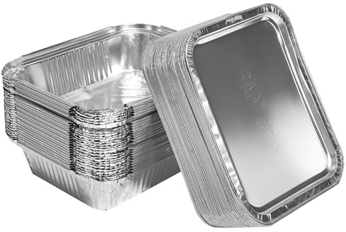 LINLINOI Lot de 30 barquettes en aluminium pour barbecue, 600 ml, résistantes à la chaleur et réutilisables, avec couvercle, pour la cuisson et la cuisson