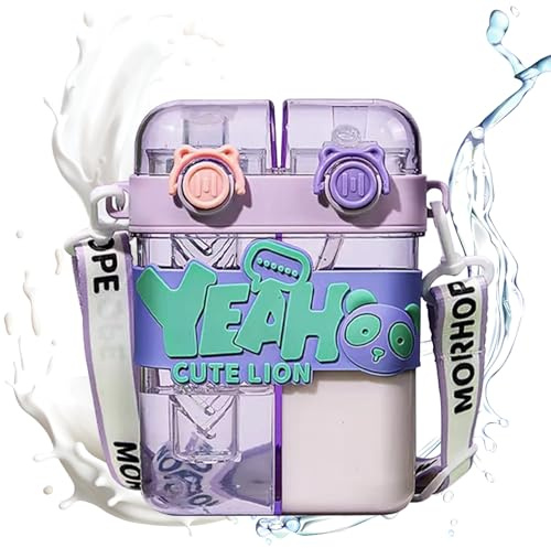 Bottiglia d'acqua per bambini – Bicchiere portatile con motivo cartoni animati, contenitore per bevande a prova di perdite, bicchiere leggero, coperchio in silicone, riutilizzabile per bambini